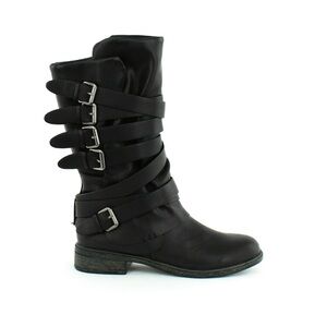 Report Black Buckle Strap Combat Boots